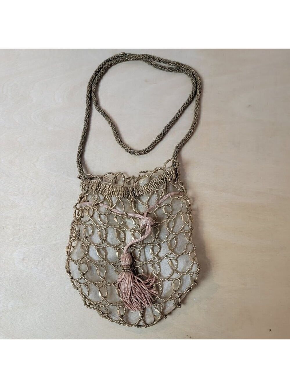 1990s Gold Beaded Crochet Pouch Crossbody Bag - Super Cute - Picture 2 of 12